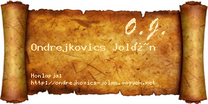 Ondrejkovics Jolán névjegykártya